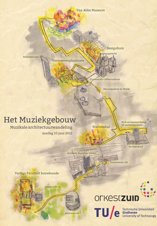 Routekaart architectuurwandeling Orkest Zuid en faculteit Bouwkunde TU/e